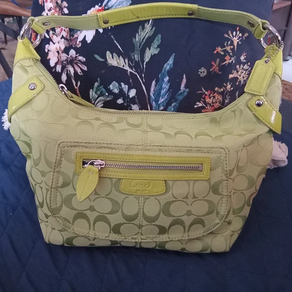 Coach Lime Green Signature Canvas Hobo - Picture 2 of 3